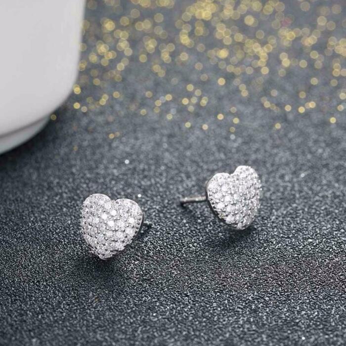 Sterling Silver Stud Earrings for Women- Love Design Zirconia Earrings for Women- Wedding Jewelry for Women- Heart Shaped Earrings for Women