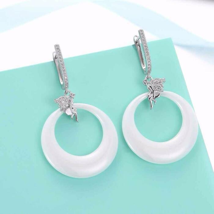 Sterling Silver Earrings for Women- Drop Earrings for Women- Round Ceramic Earrings for Women- Party Earrings for Women- Jewelry for Women