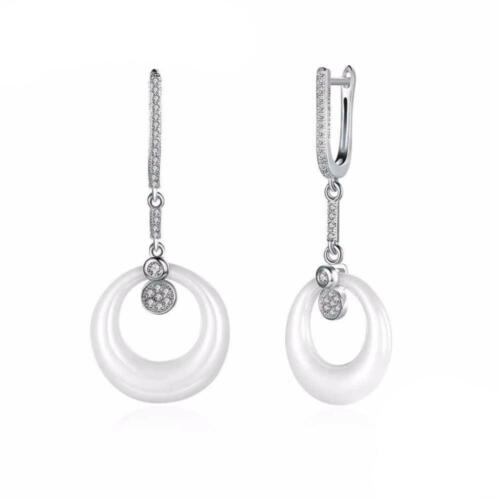 925 Sterling Silver Drop Earrings - Vintage White Round Ceramic Earrings For Women - Drop Earrings For Women - Fashion Wedding Jewelry - Wedding Jewelry Gift For Women