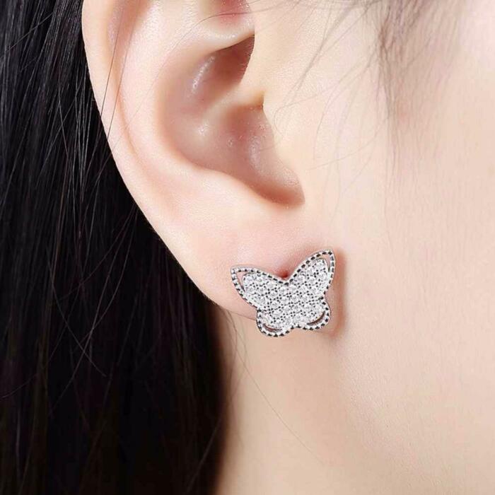 Butterfly Design 925 Sterling Silver Stud Earring for Women