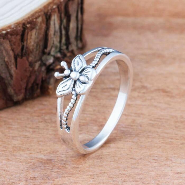 Lively Silver Ring for Women - Butterfly Engraved Ring for Women - Sterling Silver Ring for Women - Casual Wear Silver Ring for Women