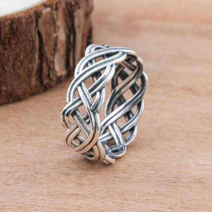 925 Sterling Silver Engagement Rings for Women - 7mm Wide Lace Weaving Pattern Ring