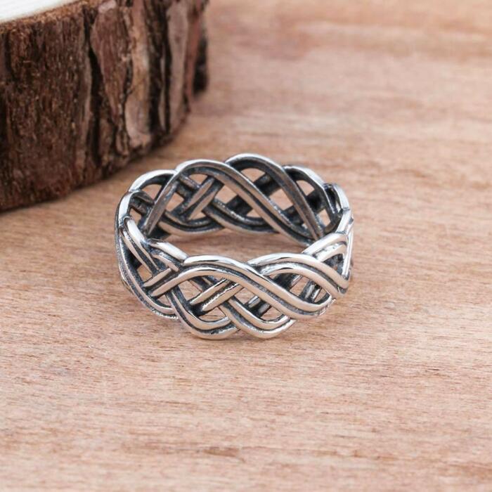 Sterling Silver Engagement Rings - 7mm Wide Lace Weaving Pattern Ring
