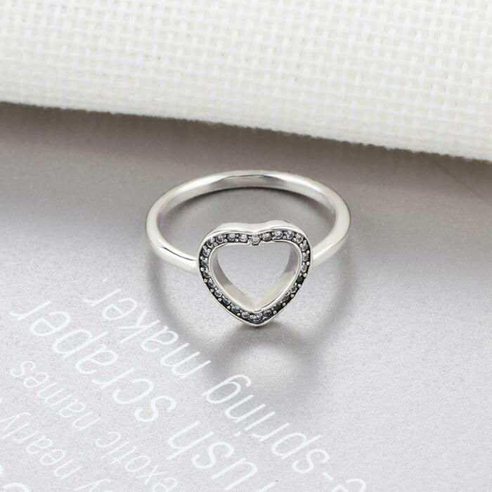 Halo Heart Shape Rings - Sterling Silver Wedding Rings Women - Cubic Zirconia Heart Rings for Women - Fashion Promising Trendy Jewelry Gifts for Women, Teens - Best for BFF, Family, Siblings