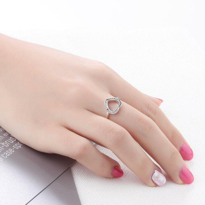 Halo Heart Shape Rings - Sterling Silver Rings - Cubic Zirconia Rings