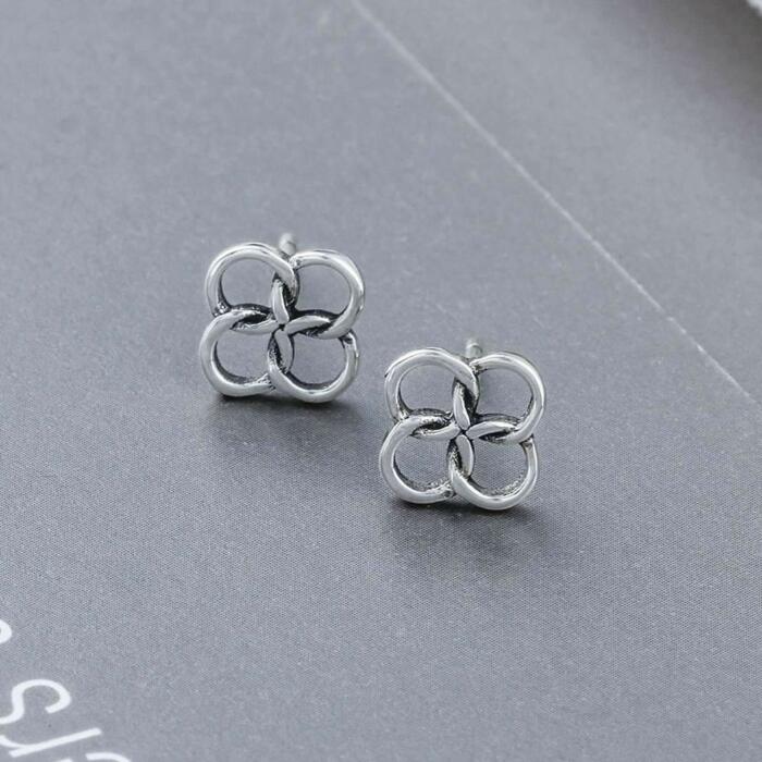 Sterling Silver Four Buckles Stud - Lucky Symbol Earring
