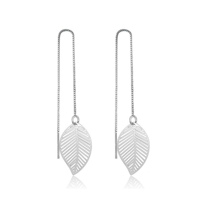 Sterling Silver Leaves Drop Earrings with Tassels Pendant