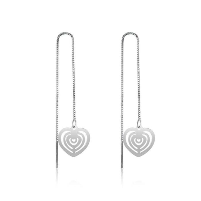 925 Sterling Silver Tassel Heart Drop Earrings for Women, Trendy Fashion Jewelry, Best Gift for Her