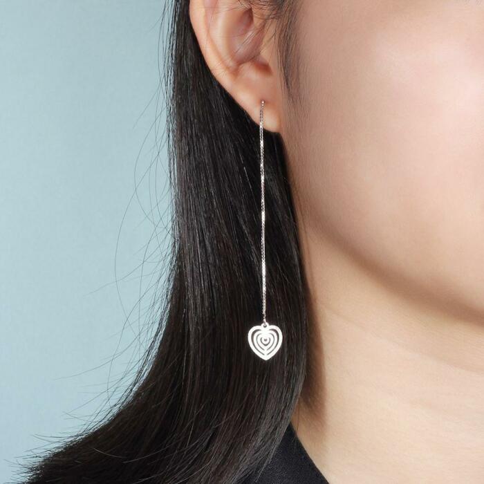 925 Sterling Silver Tassel Heart Drop Earrings for Women, Trendy Fashion Jewelry, Best Gift for Her
