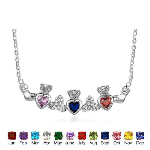 Sterling Silver Claddagh Necklace&Pendants 3 Heart Customized Stones Personalized Jewelry Irish Friendship