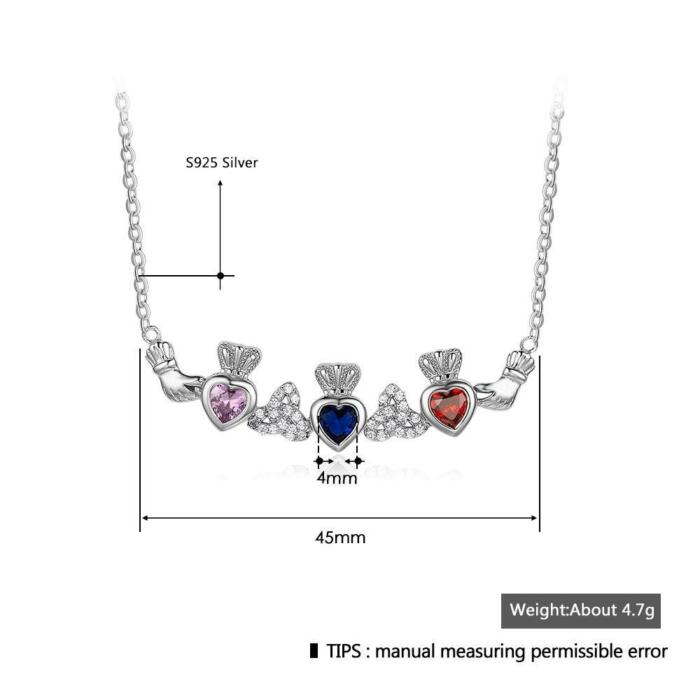 Sterling Silver Claddagh Necklace & Pendant 3 Heart Customized Stones