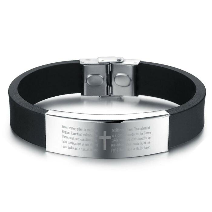 Christian Scripture Stainless Steel Bracelet for Men - Cross & Scripture Engraving Cuff Bracelet For Men