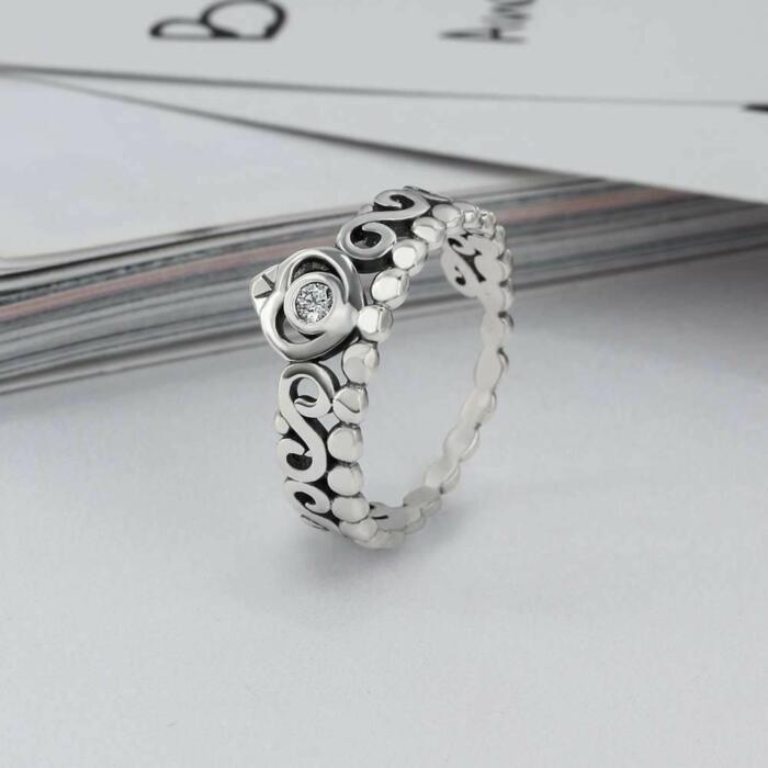 Genuine 925 Sterling Silver Rings for Women – Vintage Crown Finger Ring – Anniversary Jewelry Gifts