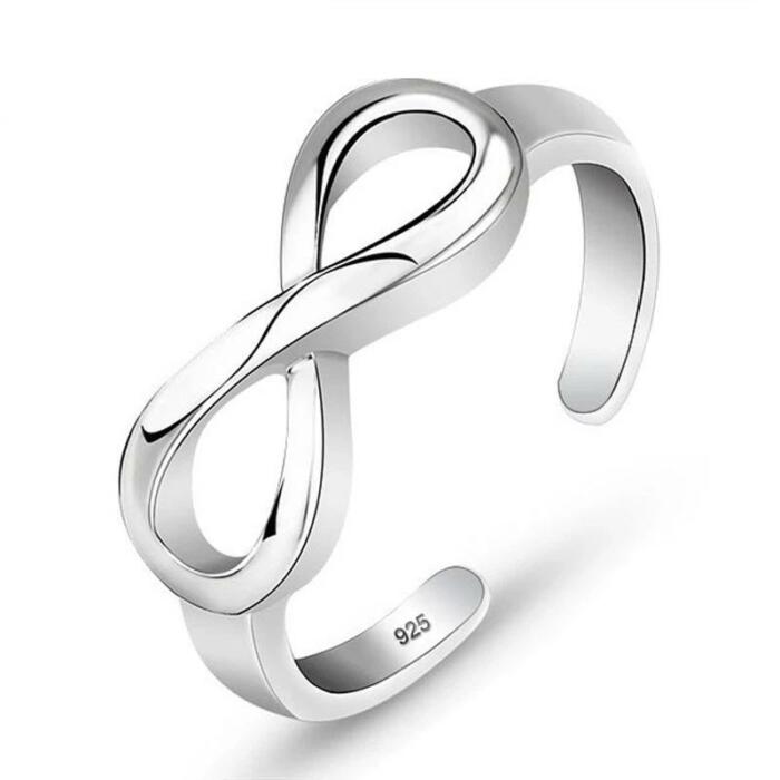 Genuine 925 Sterling Silver Resizable Infinity Ring, Fashion Jewelry Gift for Women