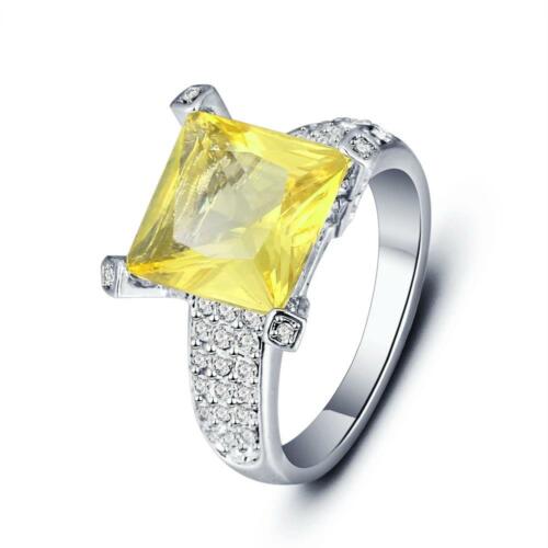Sterling Silver Square Yellow CZ Alloy with Rhodium Plated Ring