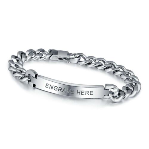 Personalized Titanium Steel Silver Bracelets for Men with Engraving Option, Best Gift for Men