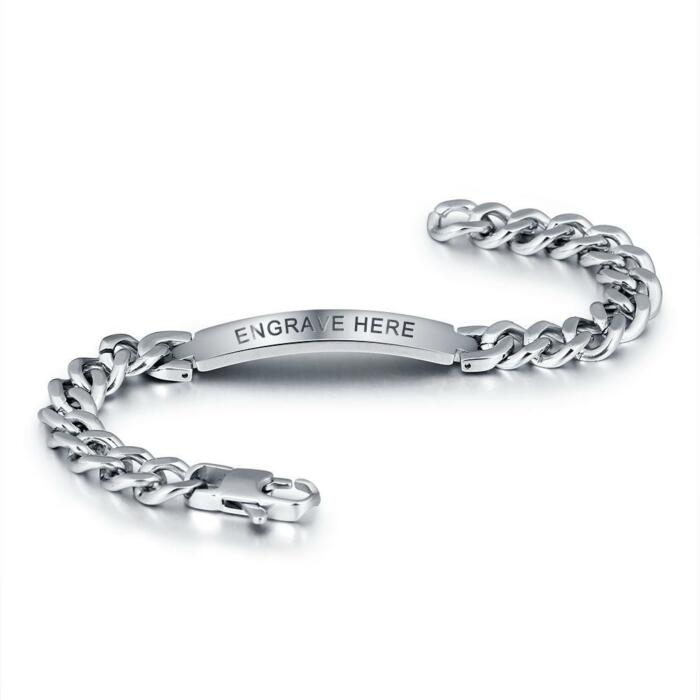 Personalized Titanium Steel Silver Bracelets for Men with Engraving Option, Best Gift for Men
