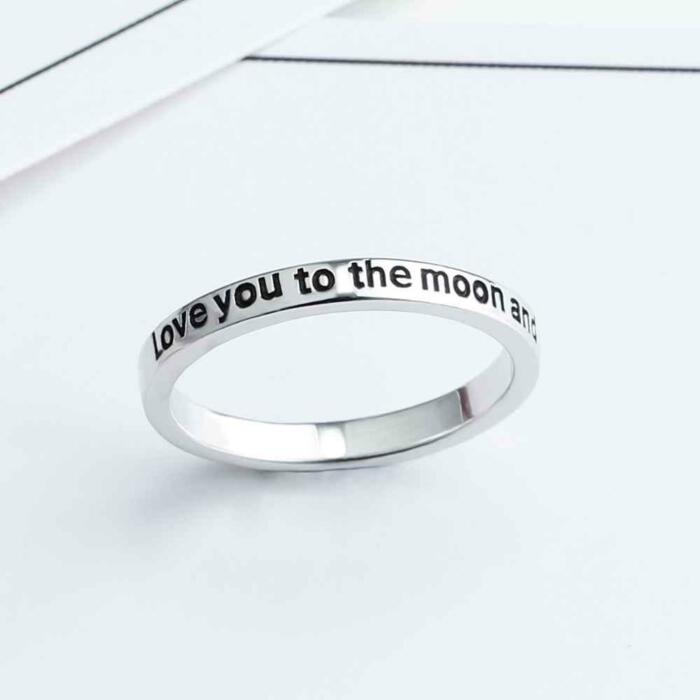 I Love You to the Moon and Back Engraved Sterling Silver Unisex Ring