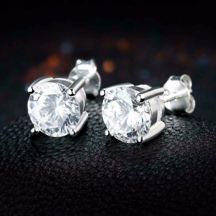 925 Sterling Silver Female Stud Earrings For Women - Four Claws 8mm Cubic Zirconia Jewelry Earrings For Women - Fashion Wedding Jewelry - Wedding Jewelry Gift For Women