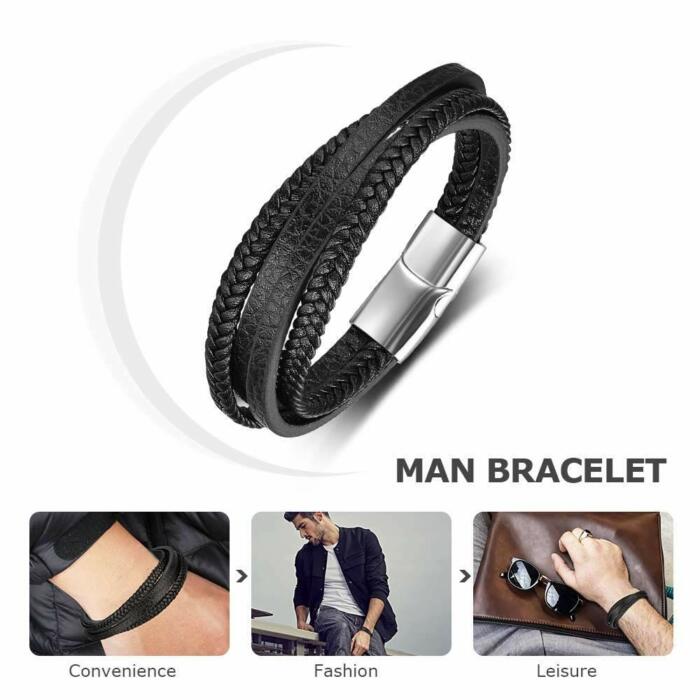 Stainless Steel Fashionable Bracelet for Men- Four Layered Fashionable Bracelet for Men- Solid Design Stainless Steel Bracelet. Trendy Fashion Accessory for Men- Wrap Style Wristbands for Men