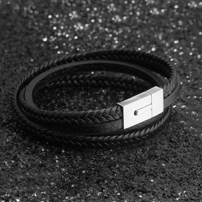 Classy Genuine Leather Braided Bracelets for Men with Details - Image 5