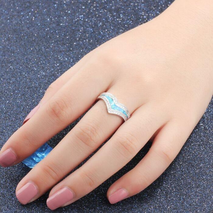 Trendy 925 Sterling Silver Wedding Ring - 925 Sterling Silver Engagement Ring - Opal Stoned Jewelry for Women - Classic On-Trend Jewelry Collection For Women Of All Ages
