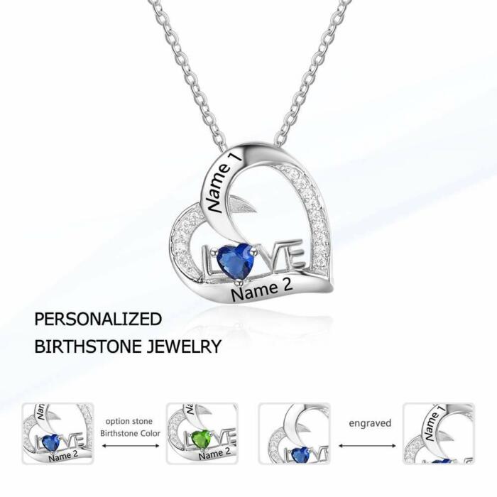Sterling Silver Jewelry for women - Best in Class Silver Jewelry for Women - Stone Studded Jewelry - 2-Name Engraving Jewelry for Women - Heart Shaped Pendant Jewelry