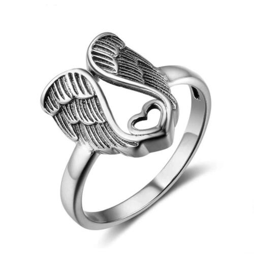 925 Sterling Silver Angel Wings with Heart Rings, Fashion Jewelry Gifts for Women