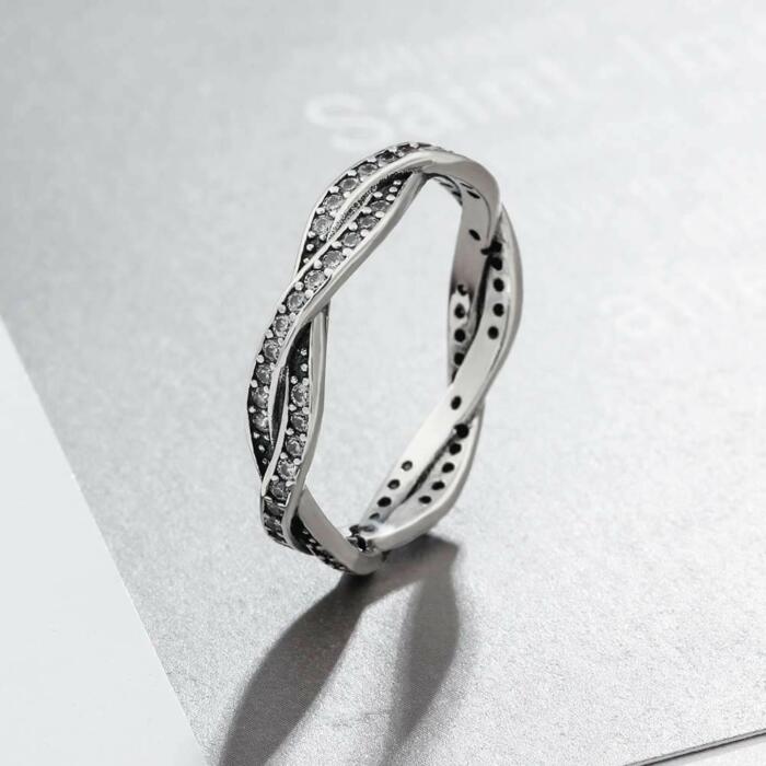 Intertwined Ring for Lovers - Stone Set Silver Ring - Gift for Women on Valentine’s Day - Sterling Silver Ring for Women