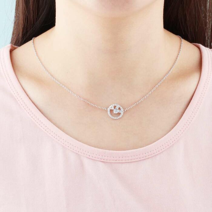 925 Sterling Silver Cubic Zirconia Geometric Pattern Pendant Necklace, Trendy Jewelry for Women