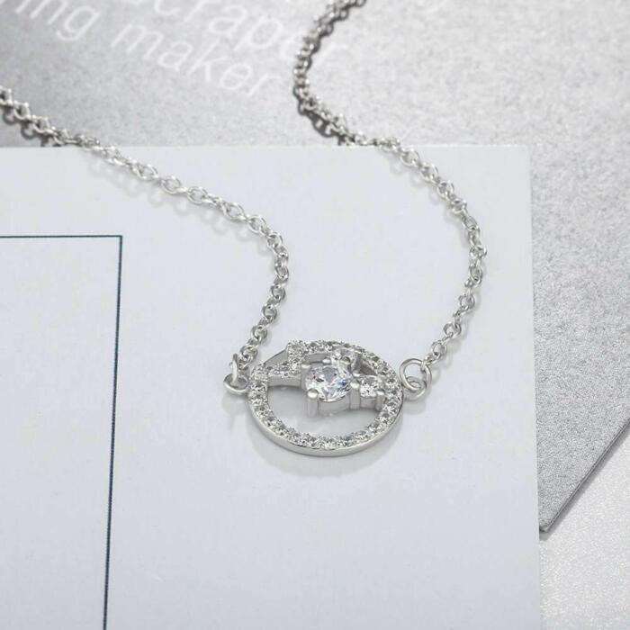 925 Sterling Silver Cubic Zirconia Geometric Pattern Pendant Necklace, Trendy Jewelry for Women