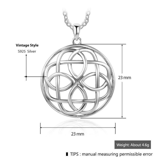 Sterling Silver Large Round Pendant Necklace - Geometric Pattern