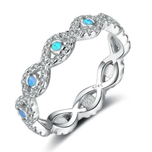 Fashionable Infinity Love Sterling Silver Ring - Blue Opal Stone with Cubic Zirconia Stone