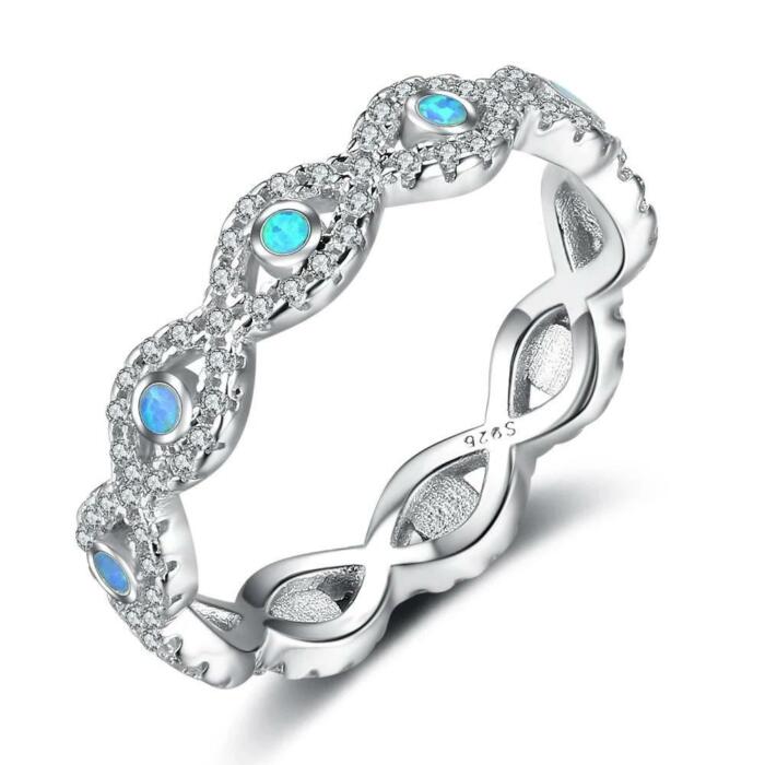 Fashionable Infinity Love Sterling Silver Ring for Women - Blue Opal Stone with Cubic Zirconia Stone - Arranged Ring for Weddings