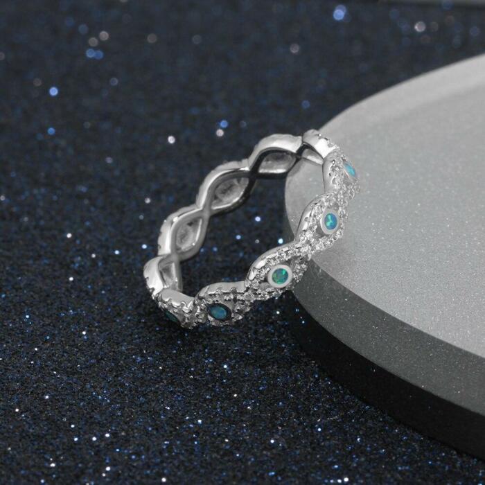 Fashionable Infinity Love Sterling Silver Ring for Women - Blue Opal Stone with Cubic Zirconia Stone - Arranged Ring for Weddings
