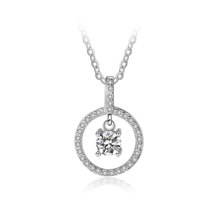 Round Hollow With Cubic Zirconia 925 Sterling Silver Necklace & Pendants For Women Fashion Wedding Jewelry