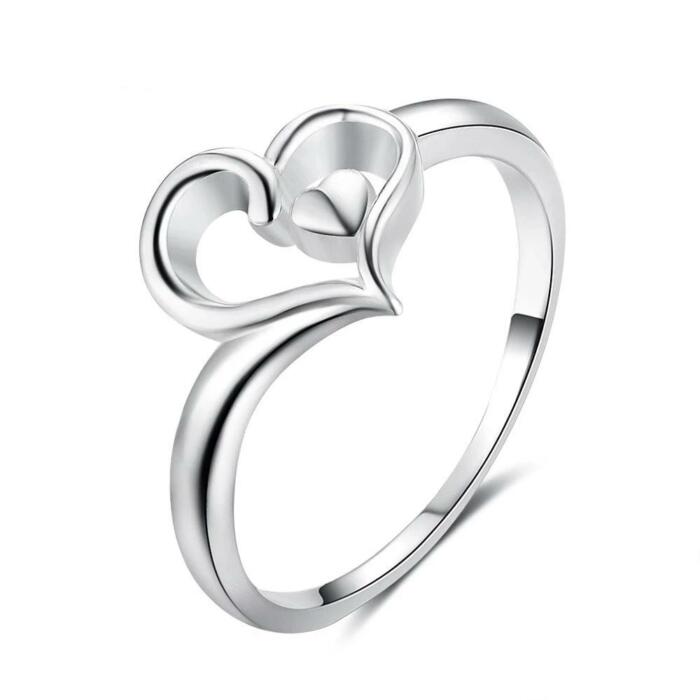 Halo Heart Swirls Shape Rings - Sterling Silver Rings - Cubic Zirconia Rings