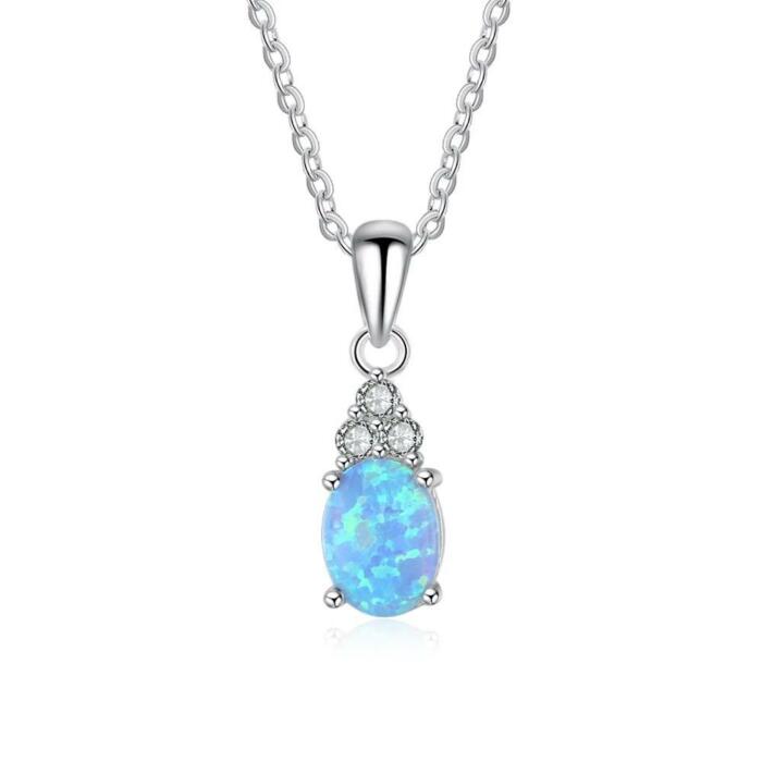 Sterling Silver Jewelry Necklace with Oval Blue Opal Stone Pendant