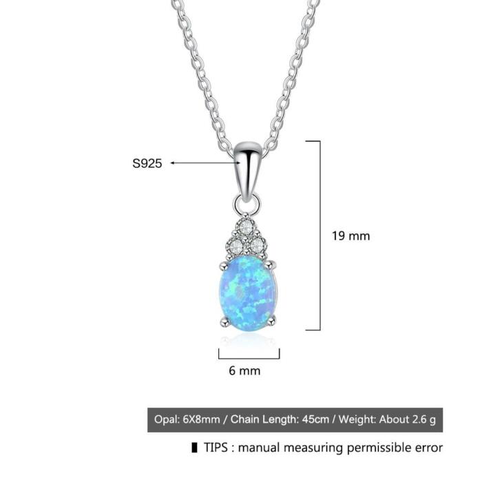 Sterling Silver Jewelry Necklace with Oval Blue Opal Stone Pendant