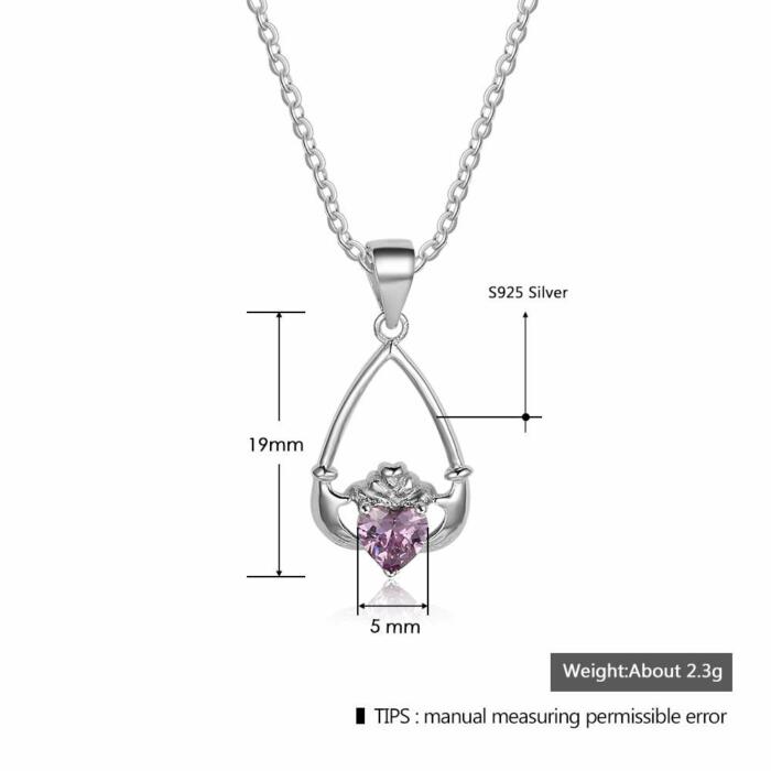 Hand Holding Heart Personalized 12 Birthstone Pendant Necklace 925 Sterling Silver Jewelry Gifts For Her