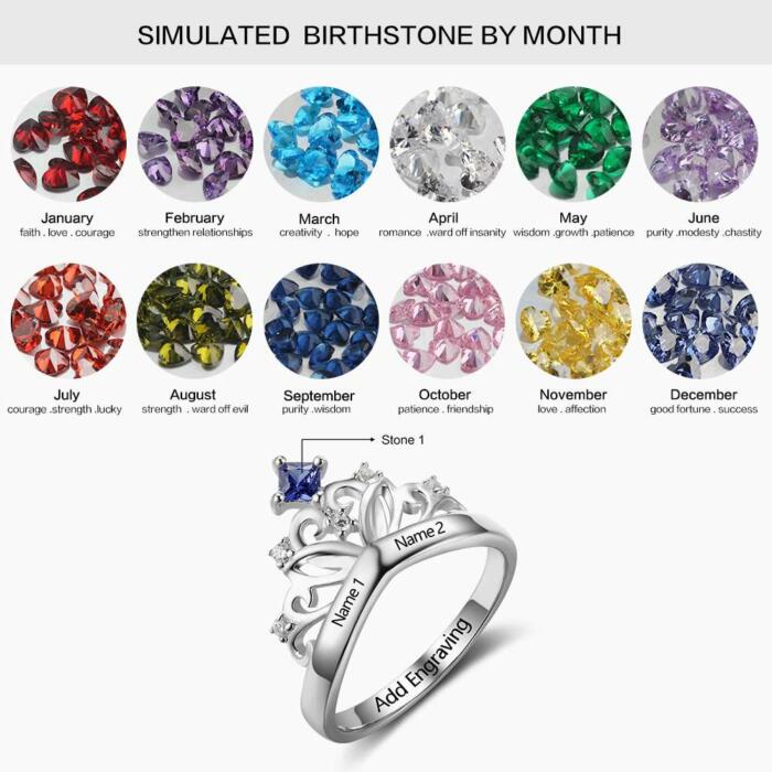 Crown Design Birthstone Ring Jewelry for Women - Sterling Silver Wedding Ring for Women - Anniversary Gift for Women - Personalized Jewelry for Girls