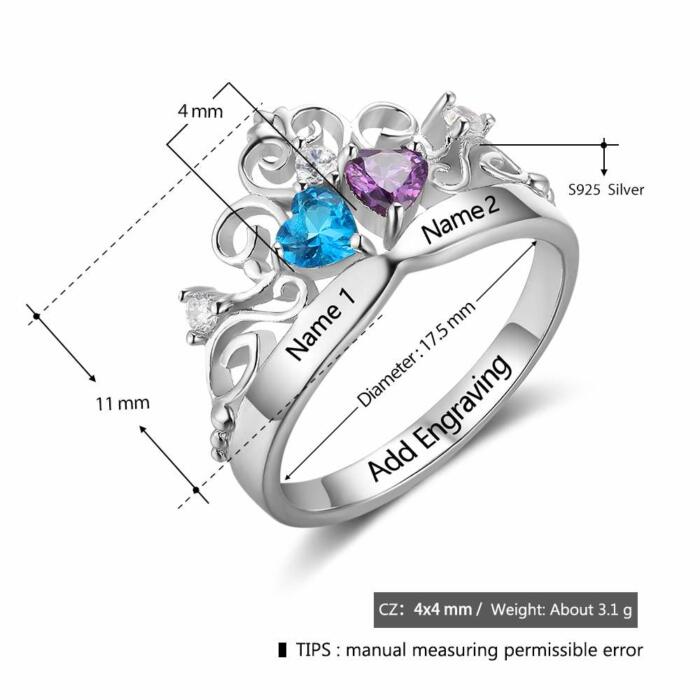 Art Pattern Birthstone Engraved Ring - Sterling Silver Jewelry - Crown Design