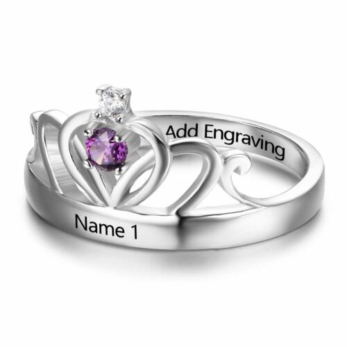Personalized 925 Sterling Silver Classic Crown Rings for Women – Yolanda Anniversary Jewelry Gifts – Engraved Name Party Rings – Custom Birthstone