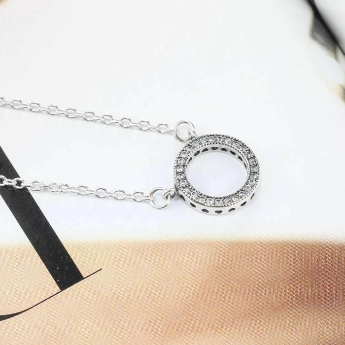 Round Hollow Design CZ Soild 925 Sterling Silver Necklace & Pendants Fashion Women Necklace Vintage Jewelry