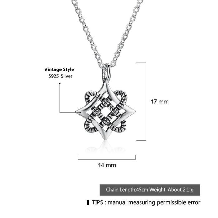 925 Sterling Silver Vintage Art Design Pendant Necklace, Fashion Party Jewelry for Women