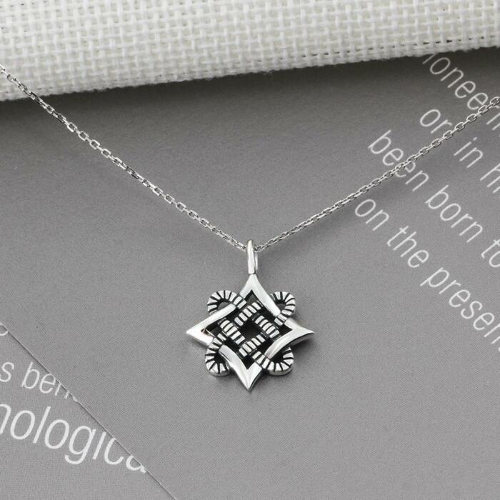 925 Sterling Silver Vintage Art Design Pendant Necklace, Fashion Party Jewelry for Women