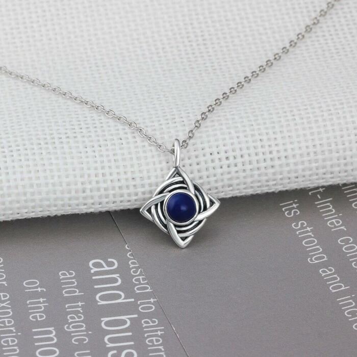 Vintage Rhombus Shape Blue Cubic Zirconia 925 Sterling Silver Necklace & Pendant For Women Fashion Jewelry