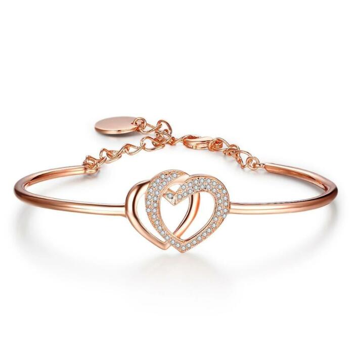 Heart to Heart Classic Rose Gold Color Bangle Bracelets for Women, Party Jewelry Accessories
