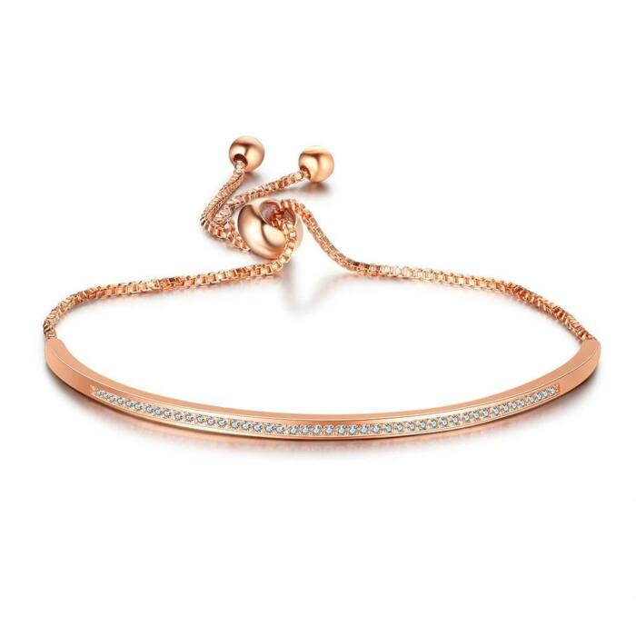 Women’s Bangle with Cubic Zirconia, Rose Gold Color, Bracelets for Party
