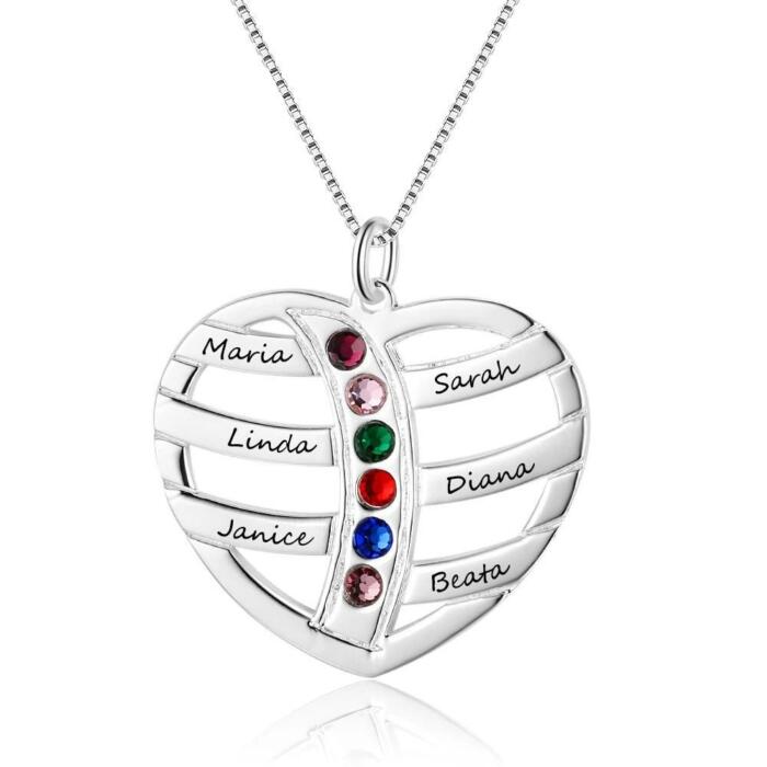 Personalized 925 Sterling Silver Family Necklace with Engrave Name & Birthstones Pendant, Trendy Women’s Jewelry